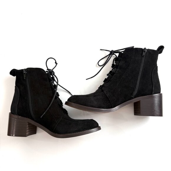 Kurt Geiger Black Suede Lace Up Ankle Boots Block Heel Sz 37 US 36.5-7 Spain - Picture 6 of 11